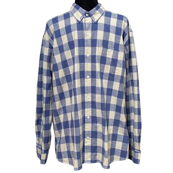 LL Bean Blue Cream Plaid Button Down Shirt Large Traditional Fit Cotton - Picture 1 of 5